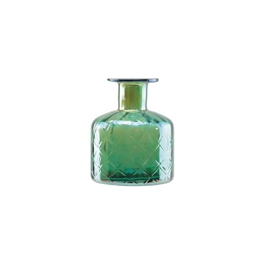 7.5" Lustrous Diamond Patterned Glass Vase, Forest Green
